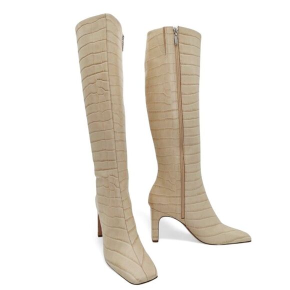 Schutz Diasy Size 9 Almond Buff Crocodile Embossed Leather Western Tall Boot - Picture 8 of 14